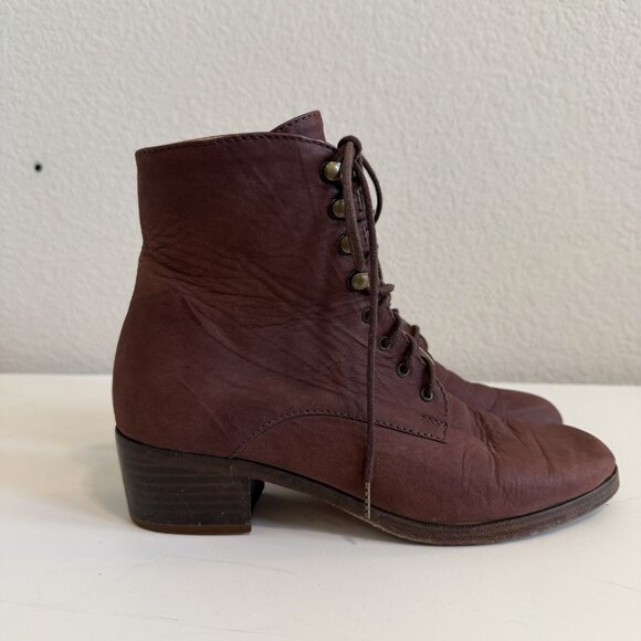 Christy Dawn The Dawn Boot Mahogany Soft Leather Lace Up Stacked Heel Boot 8 - Picture 3 of 12